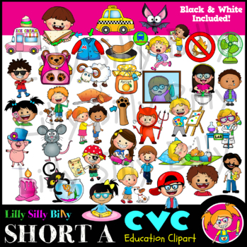 Preview of CVC - Short A Vowels - Clipart in Black & white/ and full color.