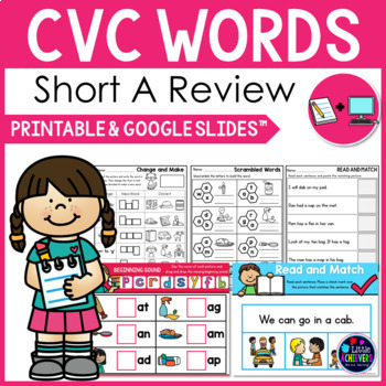 Preview of Short Vowel A - CVC Word Worksheets Kindergarten First Grade Google Slides™