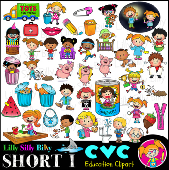 Preview of CVC - Short I Vowel - Clipart in Black & white/ and full color.