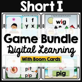 Preview of CVC Short I Words Phonics Boom Cards Distance Learning