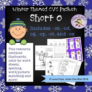 Preview of CVC Short O Winter Themed Phonics Packet - No Prep