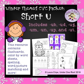 Preview of CVC Short U Winter Themed Phonics Packet - No Prep