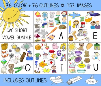Preview of Short Vowel Clip Art Value BUNDLE - 76 CVC Words, 152 Images