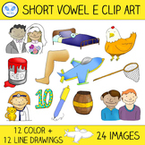 Short E Clip Art - 12 CVC Words, 24 Images