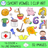 Short I Clip Art - 16 CVC Words, 32 Images