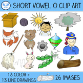 Short O Clip Art - 13 CVC Words, 26 Images