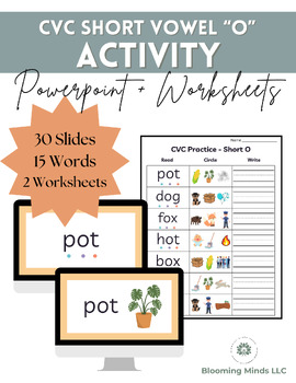 Preview of CVC Short Vowel 'O' - Word Blending PowerPoint with Practice Worksheets