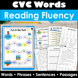 CVC Short Vowel Reading Fluency Words Phrases Sentences & Passages