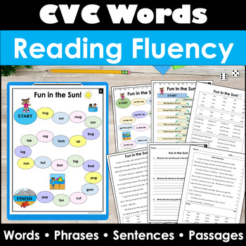 Preview of CVC Short Vowel Reading Fluency Words Phrases Sentences & Passages