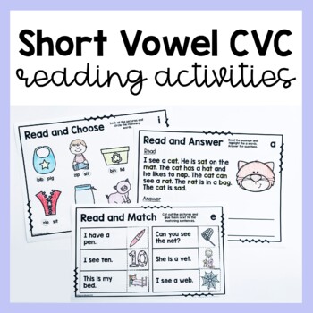 Preview of CVC Short Vowel Reading Passages and Activities a e i o u
