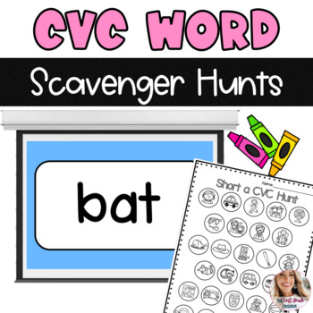 Preview of CVC Short Vowel Scavenger Hunts Phonics Powerpoints and Recording Worksheets