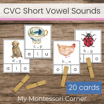 Preview of CVC Short Vowel Sounds Clip Cards (Montessori Pink Series Phonics Activity)