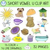 Short U Clip Art - 16 CVC Words, 32 Images