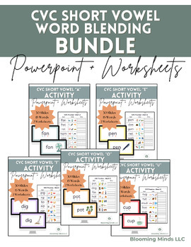Preview of CVC Short Vowel Word Blending BUNDLE - PowerPoints & Practice Worksheets