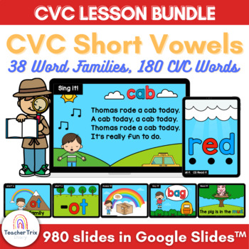 Preview of CVC Short Vowel Word Families Lesson Activity Presentation in Google Slides