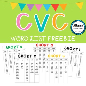 Preview of CVC Short Vowel Word Lists- FOREVER FREEBIE