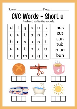 CVC Short Vowel u Worksheet for Kindergarten Reading by Henrik Hyden