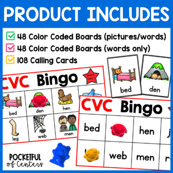 cvc words bingo game by pocketful of centers teachers