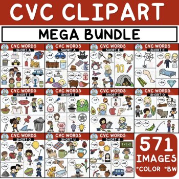 Preview of CVC Short Vowels Clipart Mega Bundle