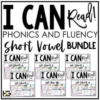 Preview of CVC Short Vowels Phonics Games, Fluency, Reading Comprehension I Can Read BUNDLE