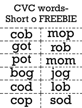 CVC Short o Flashcards FREEBIE by Shammy Shic Classroom | TPT