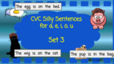 CVC Silly Sentences mixed short vowel sound set 3 a,e,i,o,