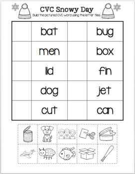 cvc snowy day spelling cvc words by little learning lane tpt