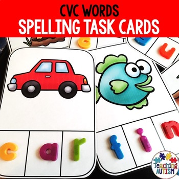 Preview of CVC Words Spelling Task Cards for Kindergarten