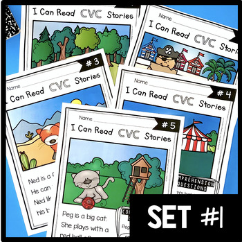 Preview of CVC Stories Reading passages with comprehension questions CVC Words Sight Words