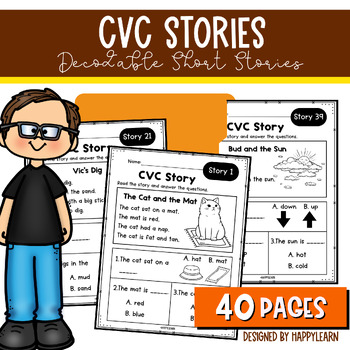 Preview of CVC Stories Reading passages comprehension questions | Decodable Short Vowel CVC