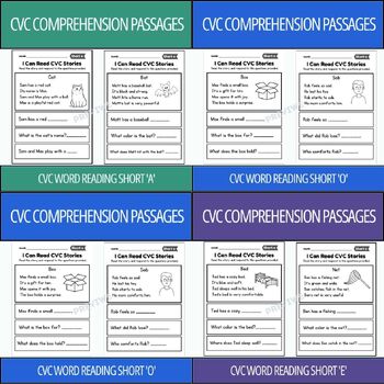 Preview of CVC Stories Reading passages with comprehension questions - Bundle