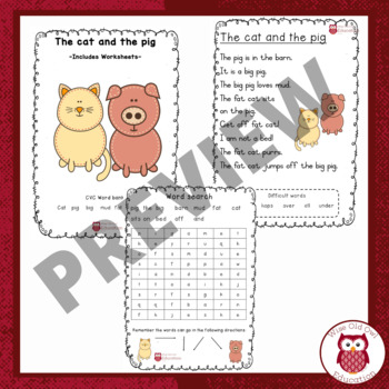 CVC Story - The cat and the pig (Story and four worksheets) | TPT