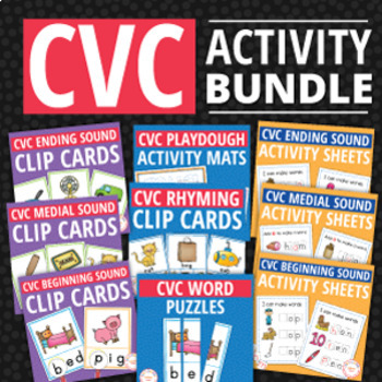 Preview of CVC Words Activities & Worksheets - Phoneme Segmentation & Blending BUNDLE