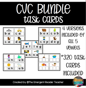 Preview of CVC Task Card Mega Bundle for Kindergarten/1st Grade (320 Task Cards Included)
