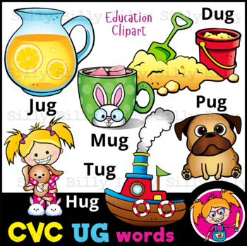 Preview of CVC - 'UG' Rhyming words. - B/W & Color clipart  {Lilly Silly Billy}