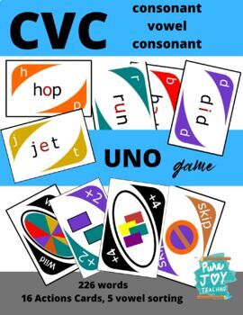 Preview of CVC Uno game, Short vowel phoneme cards, a e i o u, Emergent reader Decodable