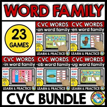 Preview of BLENDING & SEGMENTING CVC WORD FAMILY LIST PRACTICE GAMES BOOM CARDS DIGITAL