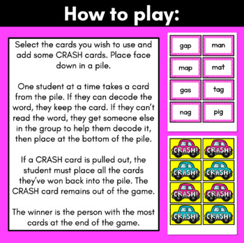 CVC WORDS CARD GAME - Decodable Words Activity - CRASH Phonics Game