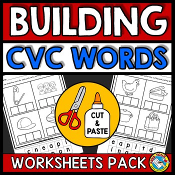 Preview of CVC WORDS WORKSHEETS CUT AND PASTE WORD WORK ACTIVITY KINDERGARTEN