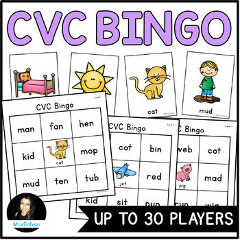 Preview of CVC Word Bingo Game Blending and Reading CVC Words plus Boom Cards