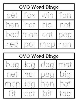 cvc word bingo trace and play by teks checklists and more