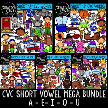 Preview of CVC Word Clipart - Short Vowel Clipart Bundle, Phonics Clipart