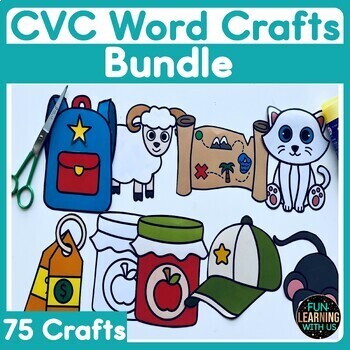 Preview of Science of Reading CVC Word Crafts Bundle | CVC & Rhyming Worksheets