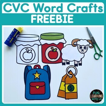 Preview of Science of Reading Blending CVC Word Crafts | Rhyming Worksheets FREEBIE