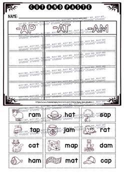 cvc word families a sorts cut and paste worksheets by busy bee studio
