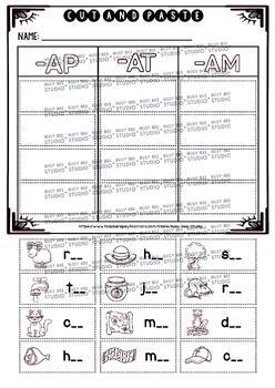 cvc word families a sorts cut and paste worksheets by