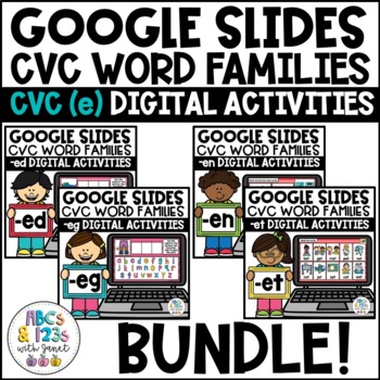 Preview of Google Slides™ CVC Short E Word Families Digital Activities BUNDLE