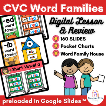 Preview of CVC Word Families Digital Lesson and Review Presentation in Google Slides
