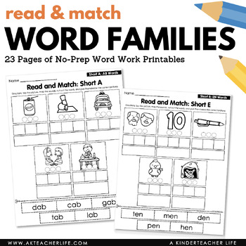 Preview of CVC Word Families No Prep Cut & Glue Worksheets
