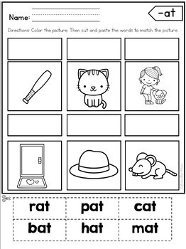CVC Word Families No Prep Cut & Paste Worksheets by Golden State Kinders